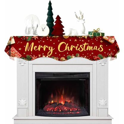 NYZE Christmas Mantel Scarf 70 x 17 Inch Fireplace Mantel Scarf Cover Decoration for Christmas Fireplace Scarf Shelf Top Runner Holiday Winter Home Decor - size: 70 x 17 in, style: Merry Christmas 2