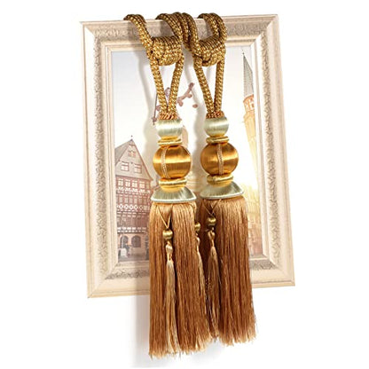 Paired Lantern Single Hanging Ball Tassels Curtains Buckle Sling Binding Lantern Tiebacks Handcrafted Braided Buckle Drapery Curtain Holdbacks Window Treatments for Home 2 Pack - color: Gold, size: 11.81 inches