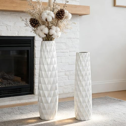 White Tall Ceramic Floor Vase, 17.7 Inch, Textured Design - color: Shape 2, size: 17.7 Inch