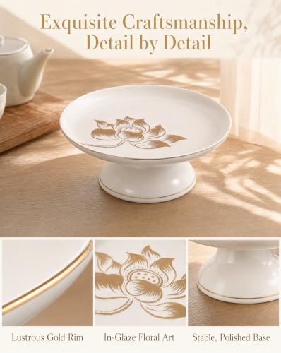 Ceramic Fruit Bowl Lotus Pattern Display Bowl for Kitchen Counter Offering