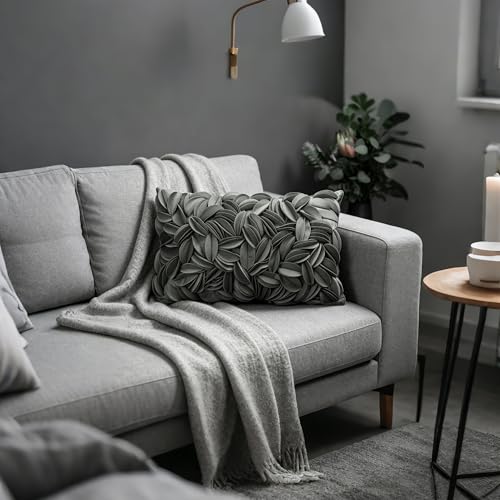 KINGROSE Handmade 3D Flower Pillow Cover, Velvet, 12 x 20 Inches, Grey - color: Dark Grey - Velvet