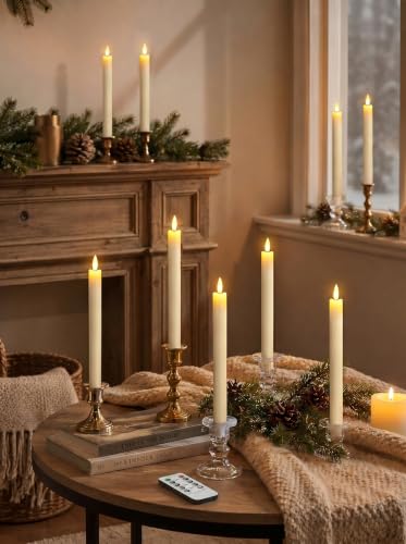 GenSwin Flameless Taper Candles LED Battery Operated Remote Timer Ivory - color: Ivory