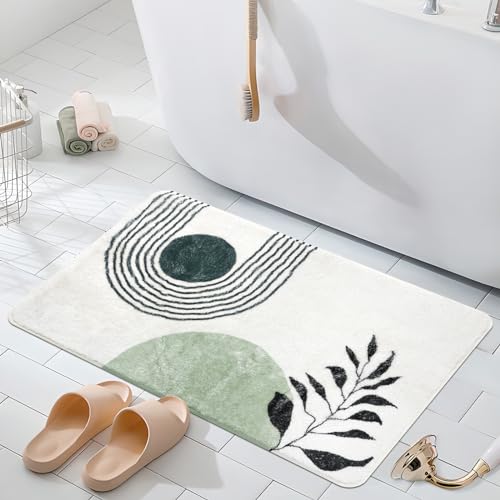 APROPHIC 20"X30" Boho Bath Rugs for Bathroom Decor Non-Slip Bath Mat Absorbent Plush Microfiber Soft Carpet Machine Washable Bath Mat for Sink, Showers, Laundry Rooms, Living Room, Green - color: Green, size: 2'6" x 1'8" (Rectangular)