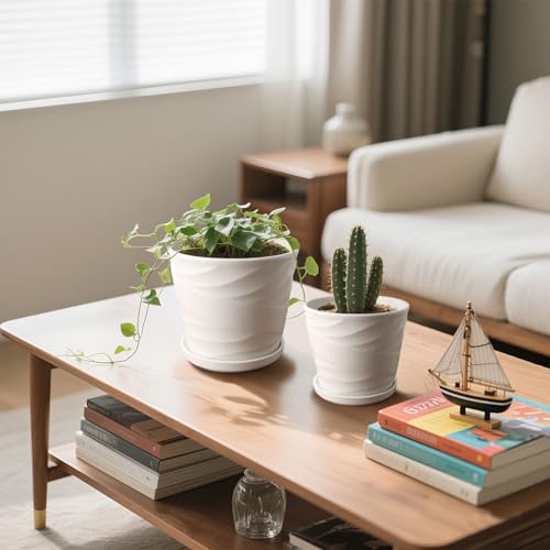 Ceramic Plant Pot, 6.7 + 5.5 Inch, White - color: Pure White, size: 6.7 + 5.5 Inch-2 Pack