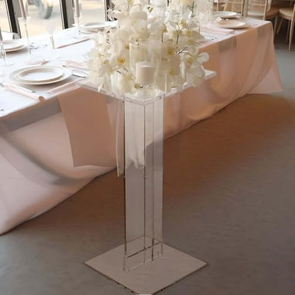 Efavormart 32" Heavy Duty Acrylic Wedding Display Stand with Square Bases, Clear Plexiglass Flower Pedestal Stand - 10mm Thick Plate - size: 32"