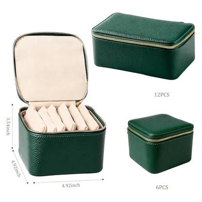 Travel Jewelry Case with 6 Velvet Zipped Pouches Bags, Dark Green - color: Dark Green - 6 Pouch