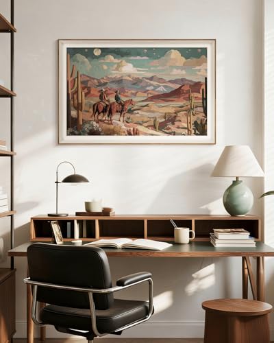 HUARCEY Classic Framed Canvas Wall Art, 24x36 Inch Large Cowboy Painting Treasure Hunter Artwork Decor, Western Vintage Sky Soft Cloud Country Field Landscape Paint for Bedroom Living Room Office - color: Treasure Hunter, size: 36"L x 24"W