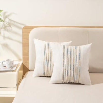 Boho Throw Pillow Covers Decorative Neutral Farmhouse Pillow case - color: Yellow-blue Stripe