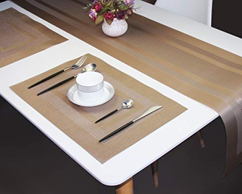 PIGCHCY 72 inches Table Runner,Table Centerpiece, Heat Resistant Vinyl Woven Washable Table Mats Sets (Champagne) - color: Box: Champagne, size: 1 Table Runner