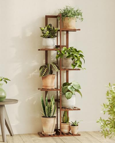 Bamworld Bamboo Plant Stand Indoor 6 Tiered Plant Shelf, Tea Brown 48 Inch - color: Tea Brown 6Tiered