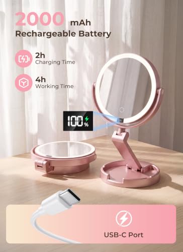 Lighted Travel Makeup Mirror,1X/10X Magnification,3 Light Modes, Rose Gold - color: Gold