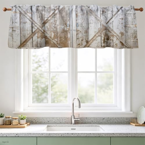 Renaiss 42 x 18 Inch Gray Speckled Old Door Valance Curtains Vintage Wood Kitchen Bathroom Curtains Western Country Window Treatment for Basement Barn Door Light Filtering Insulate Rod Pocket Curtains - color: Light Gray, size: 42"W x 18"L (Pack of 1)