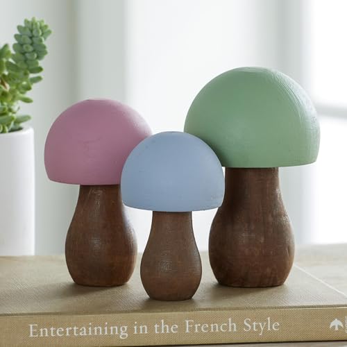 Your Heart's Content Wood Mushrooms, Set of 3 (Pastel Paint 3) - color: Pastel 3