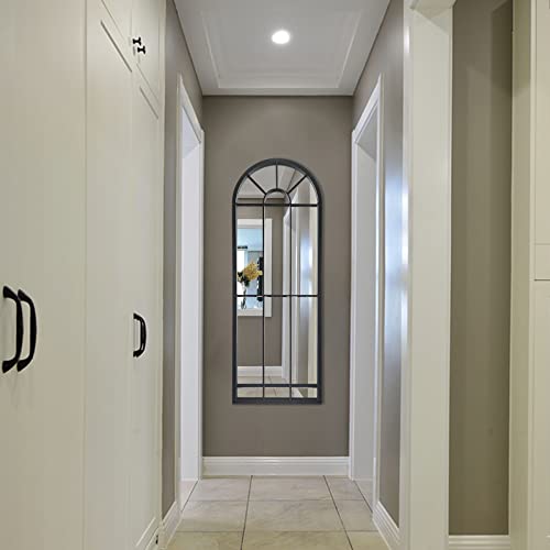 HQiJun Wall Mirror Window Decorative Mirrors Arched Farmhouse for Living Room Bedroom Entryway Bathroom Vanity (Black,47” x17” x1”) - color: Black, size: 47"L x 17"W