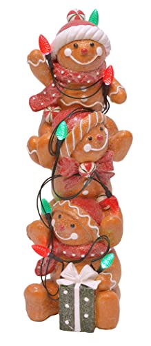 Mark Feldstein Stacked Gingerbread Men Figurine with LED Lights, 12 in