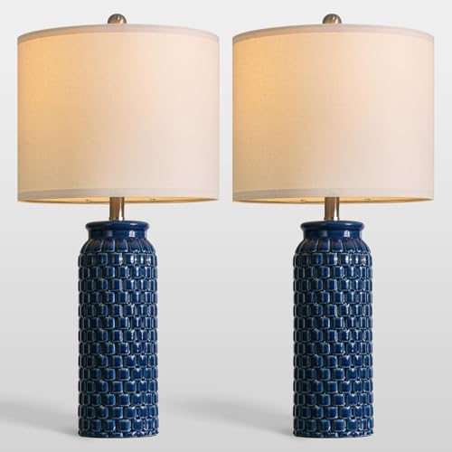 USumkky 27" Ceramic Table Lamps Set of 2 - Modern Farmhouse & Boho Style, Bedside Nightstand Lamps for Bedroom, Living Room End Table Lamps, Small Desk Lamp(Blue) - color: 27" Blue
