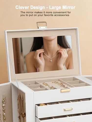 BOOVO Large Jewelry Box for Women 6 Layer - color: White and Gold, size: 6 Layer