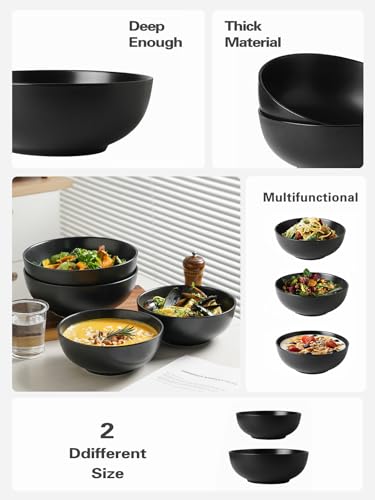 Kanwone Large Serving Bowls - 9.5 inch, 90oz Ceramic Salad Bowls, Fruit Bowls, Pasta, Soup Bowls, Set of 2, Serving Bowls for Entertaining, Microwave and Dishwasher Safe, Matte Black - color: Matte Black, size: 9.5 Inch