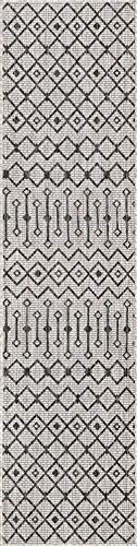 Unique Loom Outdoor Trellis Collection Area Rug - Tribal Trellis (2' x 8' Runner, Gray/ Black) - color: Gray/Black, size: 2' x 8' (Runner)