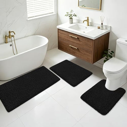 Toilet Rugs U-Shaped 24"x20", Absorbent Contour Bath Rug, Black - color: Black, size: 24" x 20"(U-Shape)