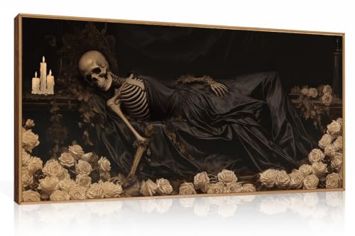 DRACIT Spooky Halloween Dark Gothic Skull Framed Canvas Wall Art -20"x40" - color: Dark Gothic Skull Wall Art, size: 40"L x 20"W