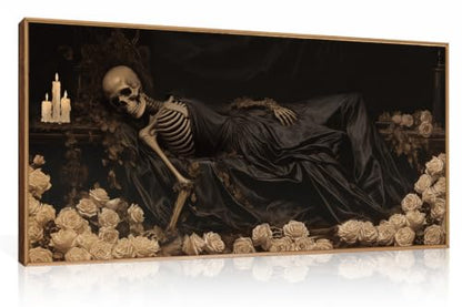 DRACIT Spooky Halloween Dark Gothic Skull Framed Canvas Wall Art -20"x40" - color: Dark Gothic Skull Wall Art, size: 40"L x 20"W