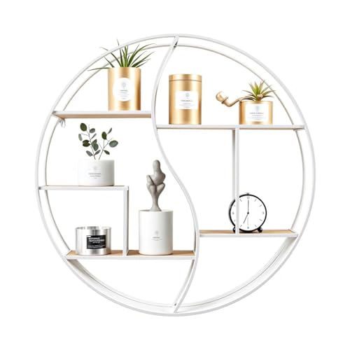 Round Wall Shelf,Decorative Circle Floating Shelves - color: White