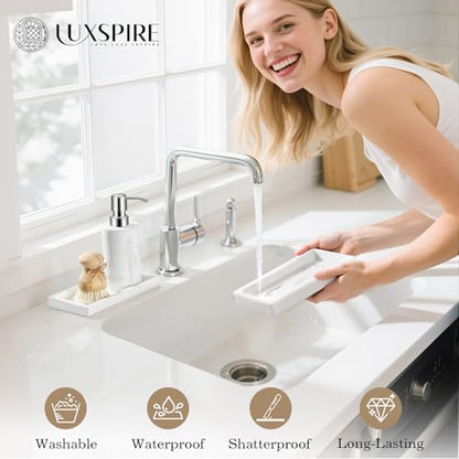 Luxspire 2 Pack Silicone Bathroom Tray 7.9" Vanity Tray, Marble White - color: Marble White, size: 7.87 × 3.94 × 0.79 in