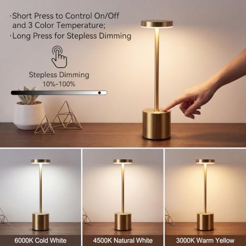 Cordless Table Lamp Set of 2, Gold Rechargeable Table Light - color: 2 Pcs Gold