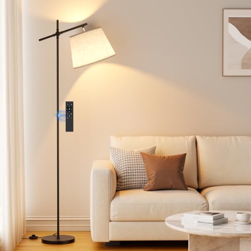 SIBRILLE Floor Lamp with Linen Shade, Dimmable Tall Standing Lamp with Remote Control & 3 Color Temperatures Bulb, Modern Swing Arm Floor Lamps for Living Room Bedroom Office Corner - color: Beige