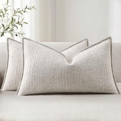 decorUhome Greige Linen Lumbar Throw Pillow Covers 12x20 Set of 2 - color: Greige, size: 20" x 12" (Pack of 2)