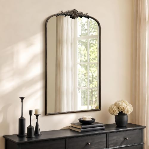 Besdomus Vintage Large Wall Mirror: 24"x42" French Black Arched Decorative - color: Black Gold, size: 42"L x 24"W
