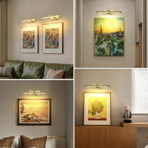 12.6 Inch Gold Picture Light Battery Operated with Remote and Timer - color: Gold, size: 12.6 In