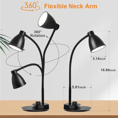 BOHON LED Desk Lamp with USB Charging Port 3 Color Modes Dimmable, Black - color: Matt Black