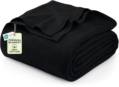 Utopia Bedding 100% Cotton Thermal Blanket Black Twin, 90x72 Inches - color: Black, size: Twin