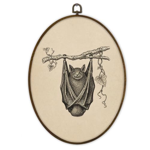 Gnmduw Gothic Halloween Hanging Bat Oval Wall Art Framed Decor, 8.7x11.3 - color: bat1, size: 11.3"L x 8.7"W
