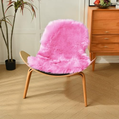 duduta Hot Pink Faux Sheepskin Rug 2x3 ft, Fluffy Fur Seat Chair Covers - color: Hot Pink, size: 2' x 3' (Oval)