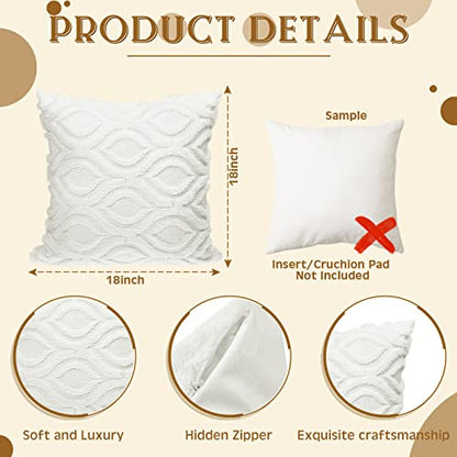 Mepase Boho Decorative Throw Pillow Covers 18 x 18 Set of 4, Cream White