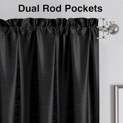 Chyhomenyc Uptown Black Faux Silk Curtains 96 Inch Length 2 Panels for Bedroom, Shiny Luxury Room Darkening Slub Textured Soft Fabric Rod Pocket Window Drapes, Each 40x96 Inches, 8 FT - color: Black, size: 40"W x 96"L (Pack of 2)