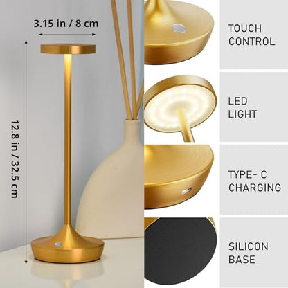 2 Pack Gold Cordless Table Lamps, Rechargeable 6000mAh, 72H Runtime - color: 2 Gold