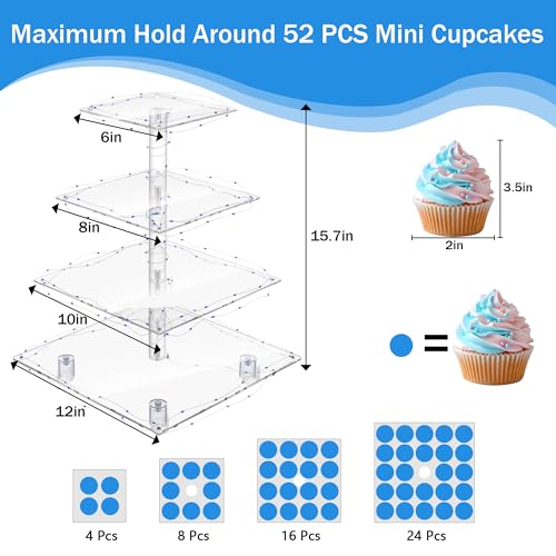 YestBuy 4 Tier Cupcake Stand with Blue Lights, Cupcake Tower Stand 50 Cupcakes - color: Blue, size: 4 Tier Square