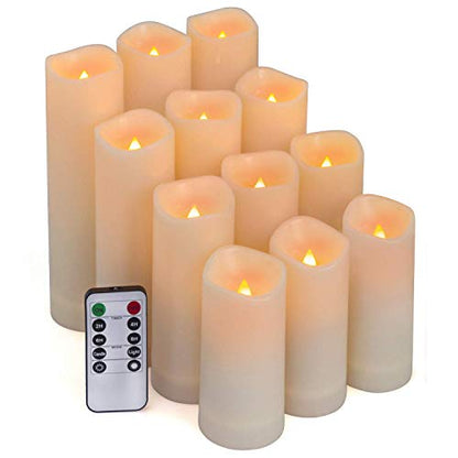 Aignis 12-Pack Waterproof Flameless Candles, 2.2" Slim Plastic Battery Operated LED Pillar Candles with 2 Remotes & Timers, Melt-Proof Fake Electric Candles for Outdoor Patio, Wedding, Home Decor - size: Small 12