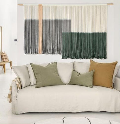 Macrame Wall Hanging Green Large Dip Dye Fiber Wall Art Bohemian Yarn Tapestry Wall Décor 57''W*35''L - color: Green