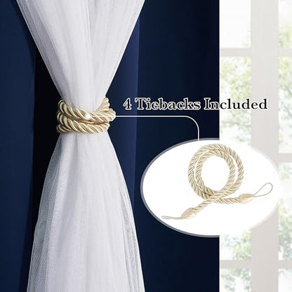 PONY DANCE Navy Blue Curtains Blackout - Room Darkening Curtains with Sheer Elegance Drapery Layered Drapes Mix and Match for Living Room/Kids Bedroom (Set of 2, 52x84 inch, Free Tie-Backs) - color: Navy Blue, size: 52"W x 84"L (Pack of 2)