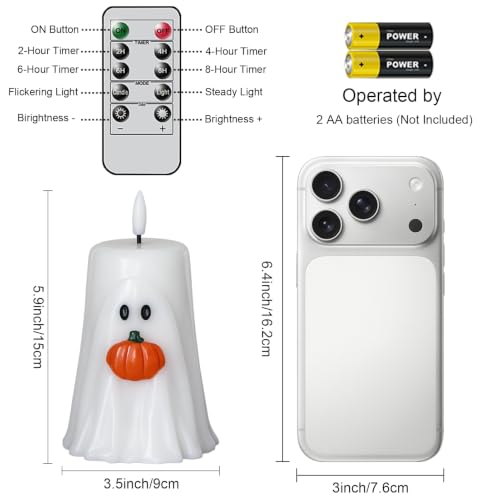GenSwin Halloween Ghost Flameless Candle Remote Battery Operated Candle - color: Ghost Pumpkin