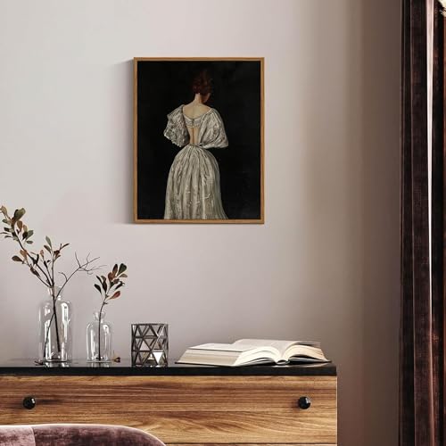 SHENIFY Vintage Framed Canvas Wall Art Medieval Lady Classic Home Decor Farmhouse Kitchen Office Decor - 8x10in Natural Framed - color: 17th Century Lady, size: 10"L x 8"W