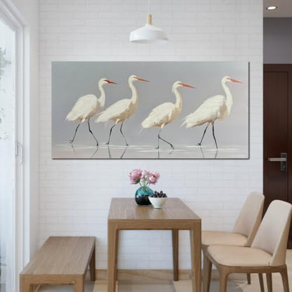 SSNEEKNDG White Heron Wall Art Bird Painting Animal Texture Artwork 24"x48" - size: 24"L x 48"W