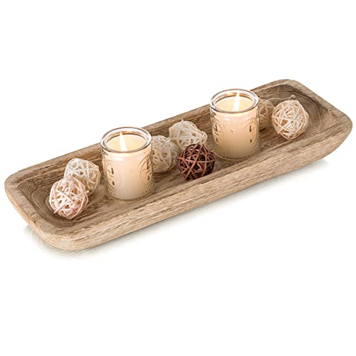 Romadedi Paulownia Wood Dough Bowl for Decor, Candle Tray 16 in Long