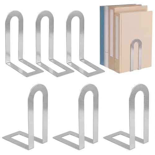 Chunful 6 Pcs Sliver Metal BookEnds Shelves, 5.5 x 3.75 x 2.25 in - color: Sliver, size: 5.5*3.75*2.25inch