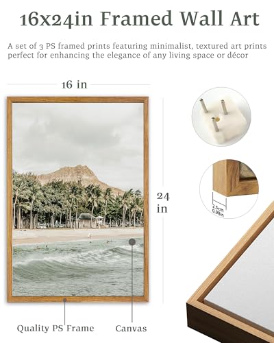 UPWOIGH Hawaii Surf Framed Wall Art Set of 3, 16 x 24 Inch - color: Grey Hawaii, size: 24"L x 16"W